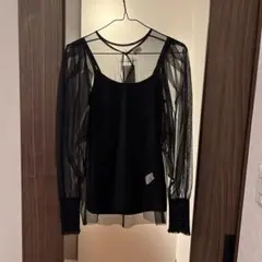 ELIN ブラック シースルー長袖トップス