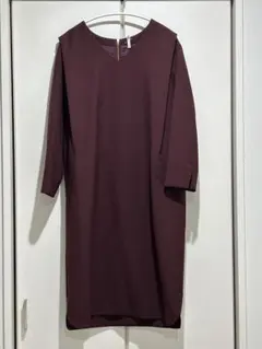 ROPE 小豆色の七分袖 Vネック ワンピース　クリーニング済み