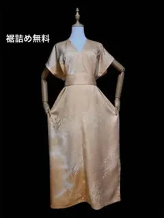 121ぽっちゃりさん向着物リメイク　花車・金刺繍正絹訪問着→ロングワンピース