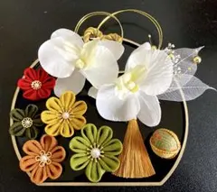 成人式髪飾り 古典色ちりめん細工＆胡蝶蘭