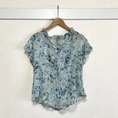 LINEAR 花柄シフォンブラウス 44 L相当 フリル袖　ニュアンス ゆったり