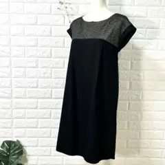 インディヴィ　ワンピース　ミニ丈　高級　上品　キャップスリーブ　ノーカラー　秋冬