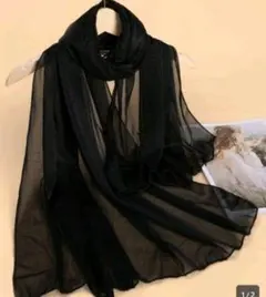 ブラックシフォン 大判ショール　結婚式ストール　黒