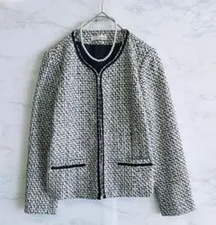 美品　シューラルー　ツイードノーカラージャケット　М　ホワイト×ブラック