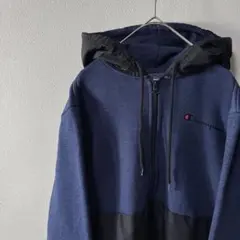 Champion ワンポイント ツートン ハーフジップパーカー S ネイビー