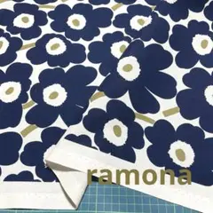 マリメッコ 生地 ミニウニッコ ダークブルー ゴールド2023冬 日本限定