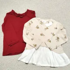 赤いTシャツと花柄カットソーセット