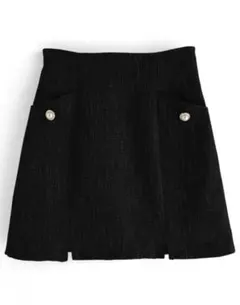 インパン裏地付きツイードスリットミニスカート 黒 ブラック