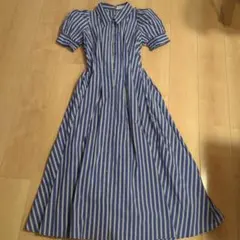 【期間限定価格4/6まで】And Couture 青白ストライプ半袖ワンピース