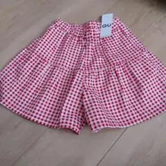 未使用ダグ付　GU　ギンガムチェック　ティアードキュロットパンツ130　スカッツ