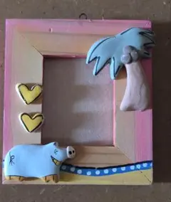 アジアン　ヴィンテージ　ハンドメイド カラフルな豚　ミニチュア　フォトフレーム