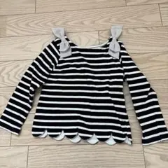 petit main 黒と白のストライプ 長袖カットソー 100cm