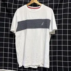 ノーティカ NAUTICA ボーダー Tシャツ ワンポイント 刺繍ロゴ 白 XLのサムネイル
