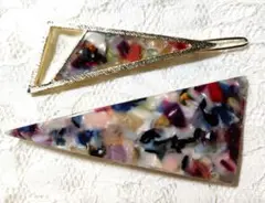 カラフル マーブル 三角形 ヘアピン 2個セット