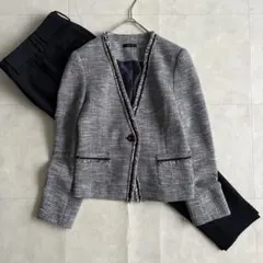 PLST ノーカラーツイードジャケット パンツスーツ セットアップ セレモニーS