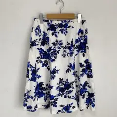 DAKS/ダックス】フレアスカート　青　白　ボタニカル柄【38】コットン　シルク