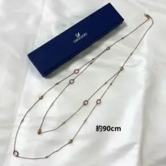 スワロフスキーロングネックレス　ゴールド　ピンクストーン　2WAY