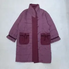 キルティングコート 中綿入り 大人びたデザイン パープルロングコート ビッグ