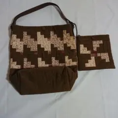 ハンドメイド パッチワークバッグ ポーチ付き
