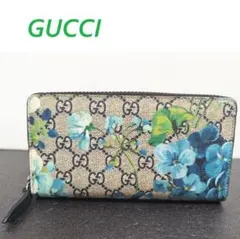 グッチ GGブルームス ラウンドファスナー 花柄青 - メルカリ