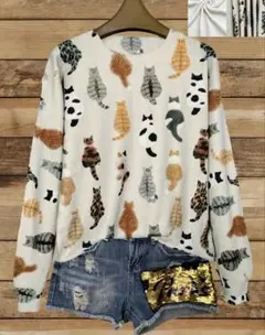 新品　XL〜2XL 猫柄長袖ニット