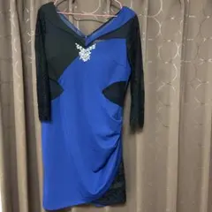 yellow様専用 青と黒のレース袖タイトドレス