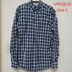 UNIQLO ユニクロ チェックシャツ長袖 ネイビー L