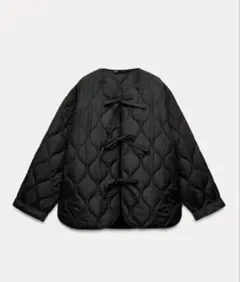ZARA リボン付きキルティングジャケット ブラック　完売品