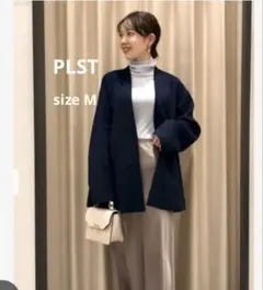 美品★PLST プラステ ウールブレンドリバーハーフコートMネイビー
