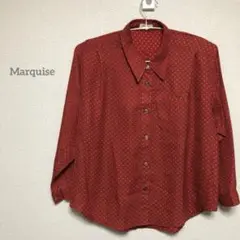 【Marquise】美品 花柄 赤 長袖シャツ綿100 M b015