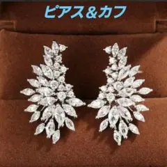 ジルコニア リーフデザイン ピアス＆イヤーカフ｜華やか ボタニカルモチーフ