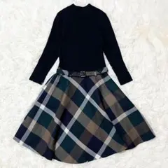 ブルーレーベルクレストブリッジ ベルト付ニットドッキングワンピース M グリーン