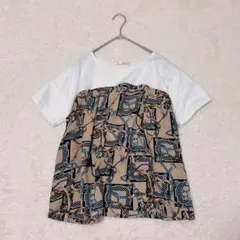 Petite fleur 【美品】スカーフ柄プルオーバー　半袖　うしろリボンのサムネイル