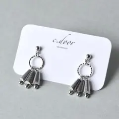 NO.922 ロジウムリングとシルバーホーンガラスビーズイヤリング/ピアス