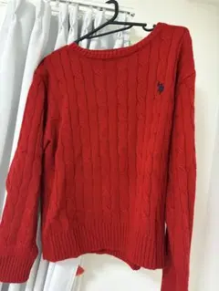 U.S. POLO ASSN. ケーブルニット セーター レッド