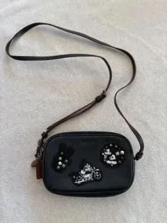 COACH 黒 コーチ ショルダーバッグ 斜め掛け　ミッキーマウス レザー