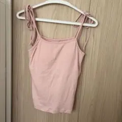 ピンク リブ キャミソール　カップ付き
