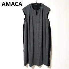 AMACA 三陽商会 キーネック 切替ワンピース 異素材 フレンチスリーブ