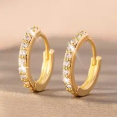 ワンタッチ フープピアス キラキラ 普段使い 春夏 キャッチレス ゴールド