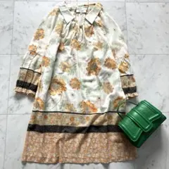 美品☆CLANE クラネ フラワー柄ブラウス バックプリーツ 異素材 花柄 