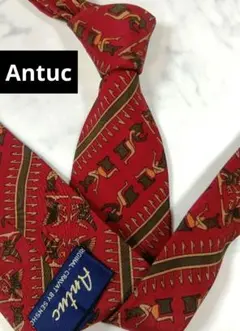 Antuc　日本製　シルク　ネクタイ　エジプト柄　　赤　レッド　系