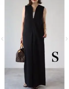 BONJOUR SAGAN ディープVネックオールインワン　黒　S