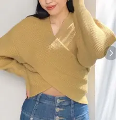 【EMODA】エモダ　リブ編み　ラップスタイル　セーター マスタード