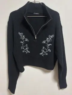 ハーフジップ ニット ブラック L