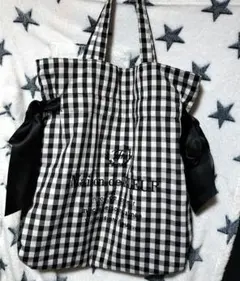 メゾンドフルール　ダブルリボントートバッグ　ギンガムチェック　黒