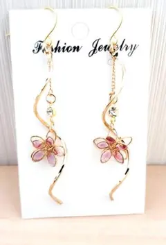 408# ピアス ハンドメイド フラワー レジン 桜 夏ピアス 秋ピアス