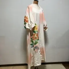 L～2Lサイズ スワトウ刺繍の訪問着からの着物リメイクドレスです 着丈