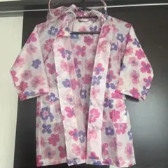 100cm 女の子レインコート 花柄 フード付き
