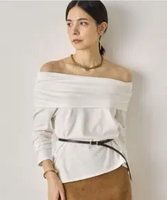 LOUNGEDRESS ドレープオフショルTシャツ ホワイト