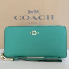 新品 COACH コーチ長財布 シグネチャー ロング ジップ C4452グリーン